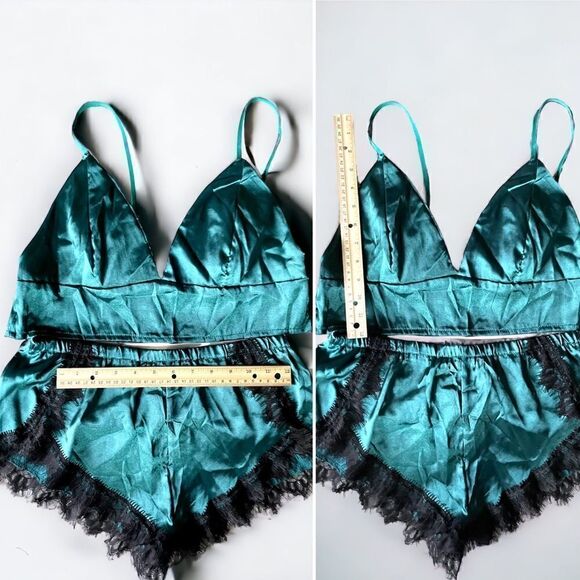 Lingerie l 2-Piece Set l Emerald Green l Lace Accent l Adjustable Straps l M New - Picture 4 of 9